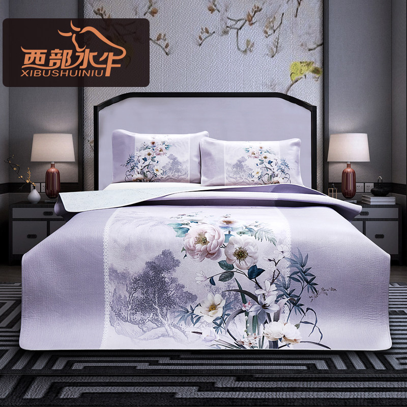 西部水牛~夏季头层水牛彩绘席1.5米1.8m可折叠家用真皮空调凉席子