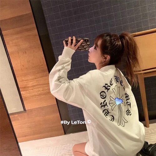 背后马蹄logo长袖T恤男女同款