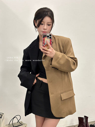 LEDAFOR3 卡其色黑色 撞色拼接 宽松oversize 休闲西装外套女