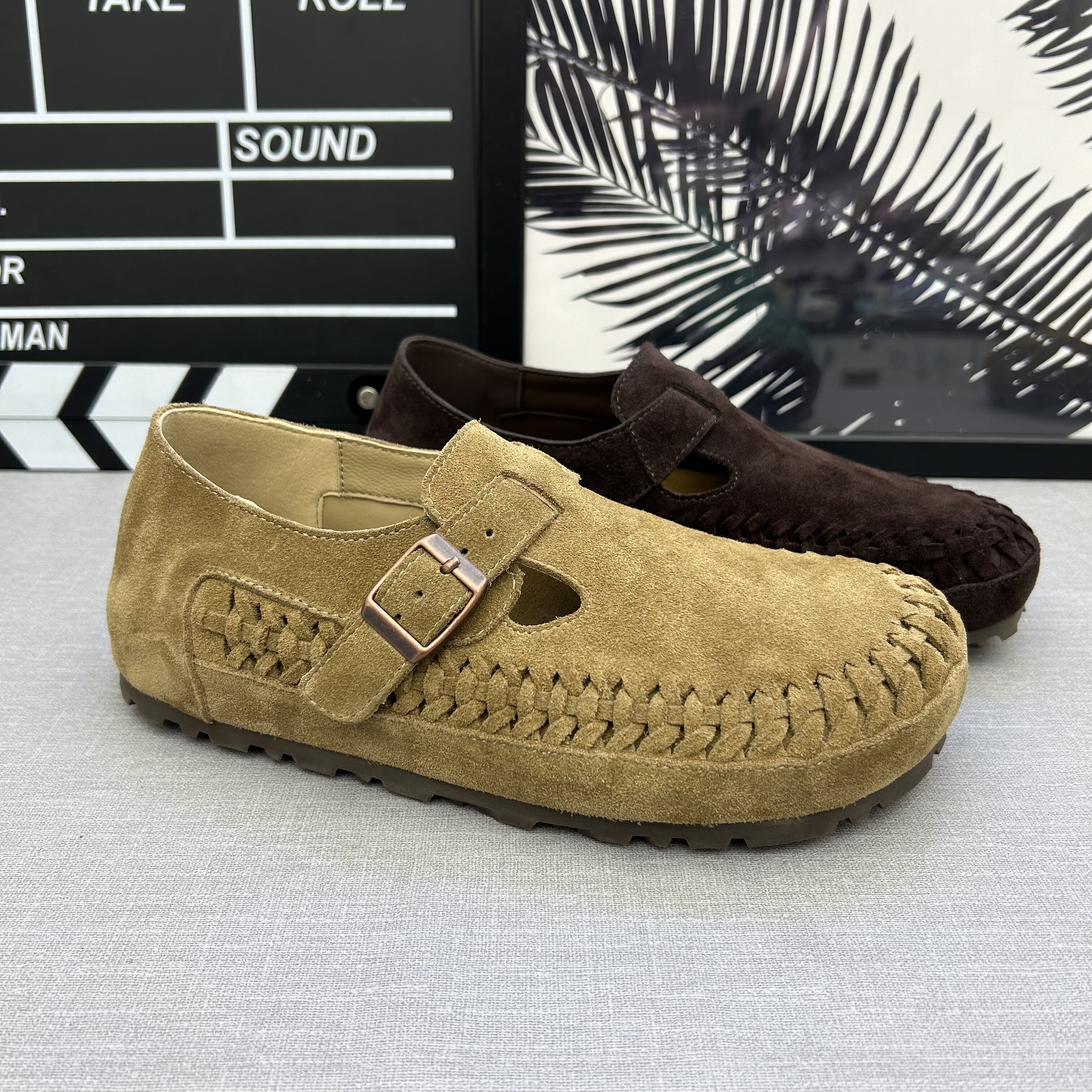 欧洲站2026年新款真皮牛反绒编织勃肯鞋时尚休闲鞋凹陷底平跟单鞋,女鞋,勃肯鞋/软木鞋,淘宝优惠券,粉丝福利购,淘宝优惠卷