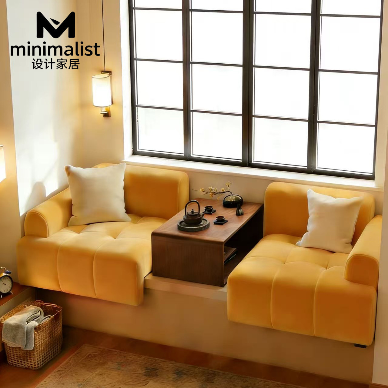 法式复古极简飘窗垫坐靠一体