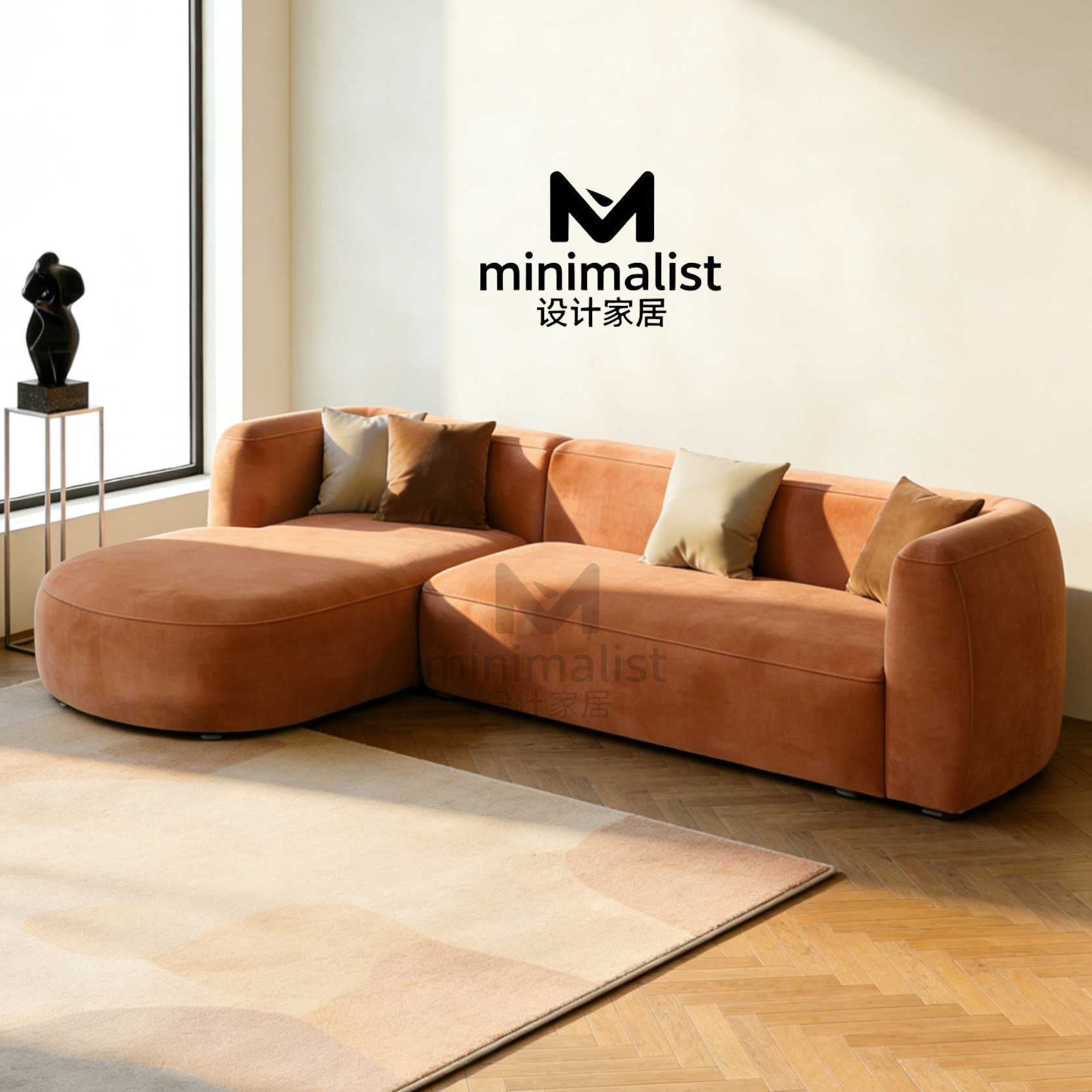 法式转角沙发民宿酒店大堂办公室L型美容院服装店休息区接待洽谈