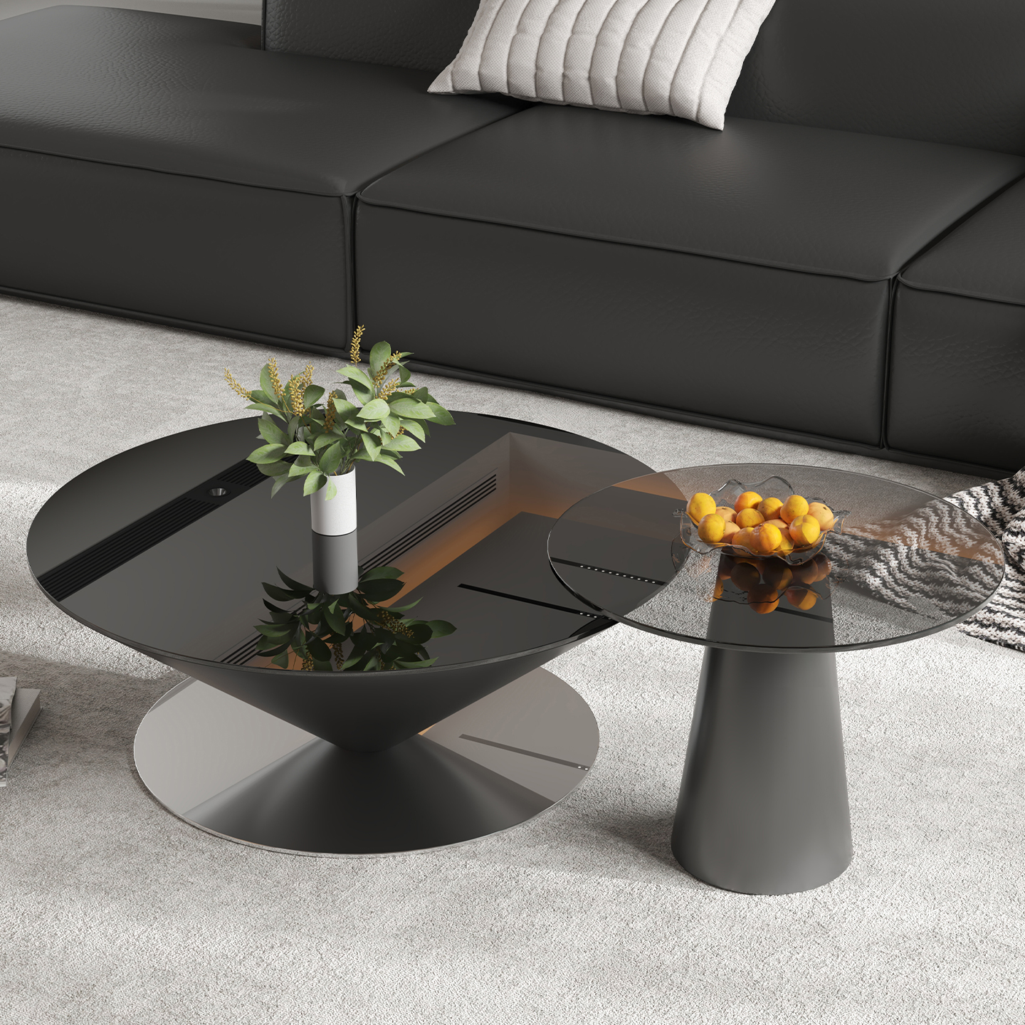 北欧简约圆形玻璃飞碟茶几组合