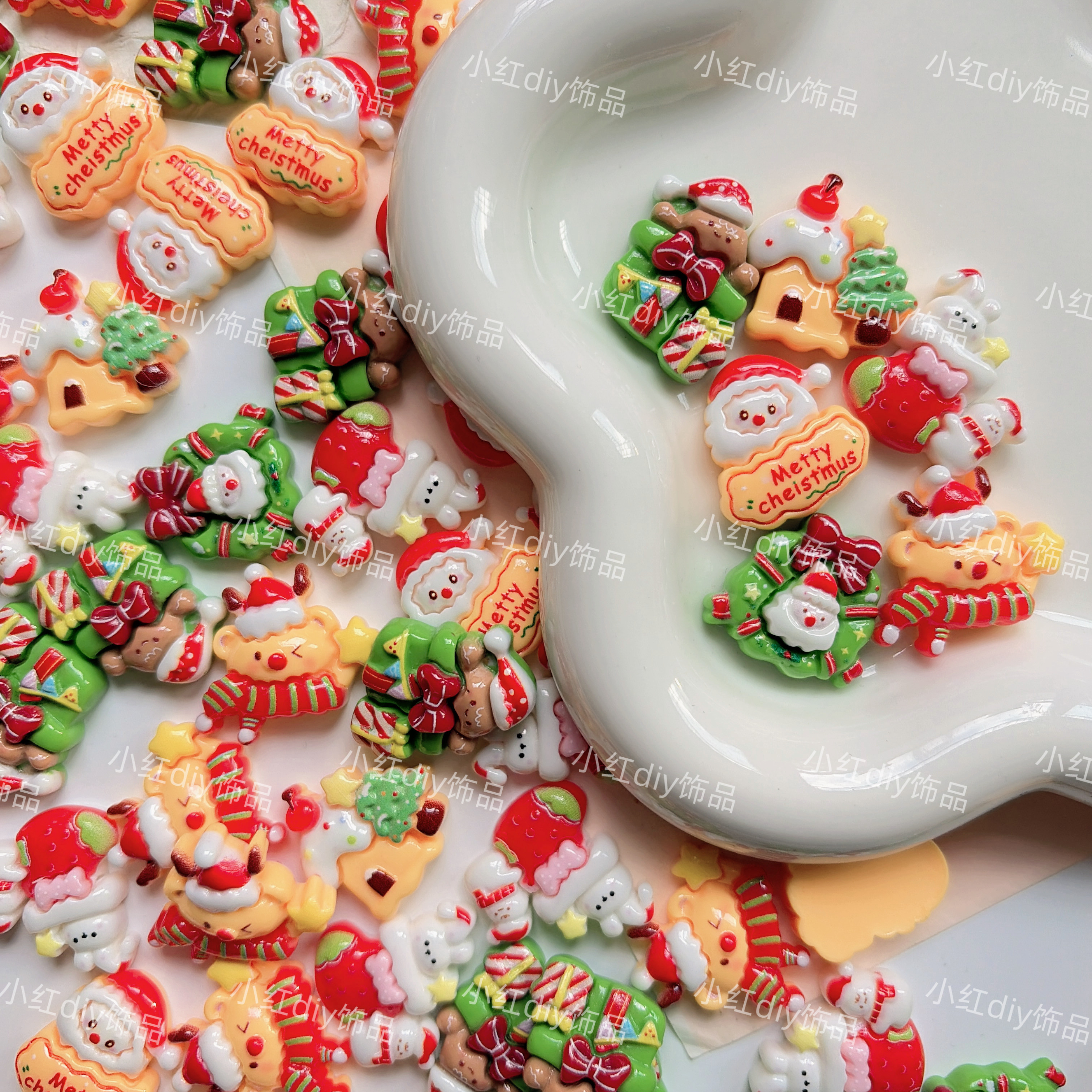 小卡-kat可爱麋鹿圣诞树雪人diy奶油胶树脂配件装饰搭配材料