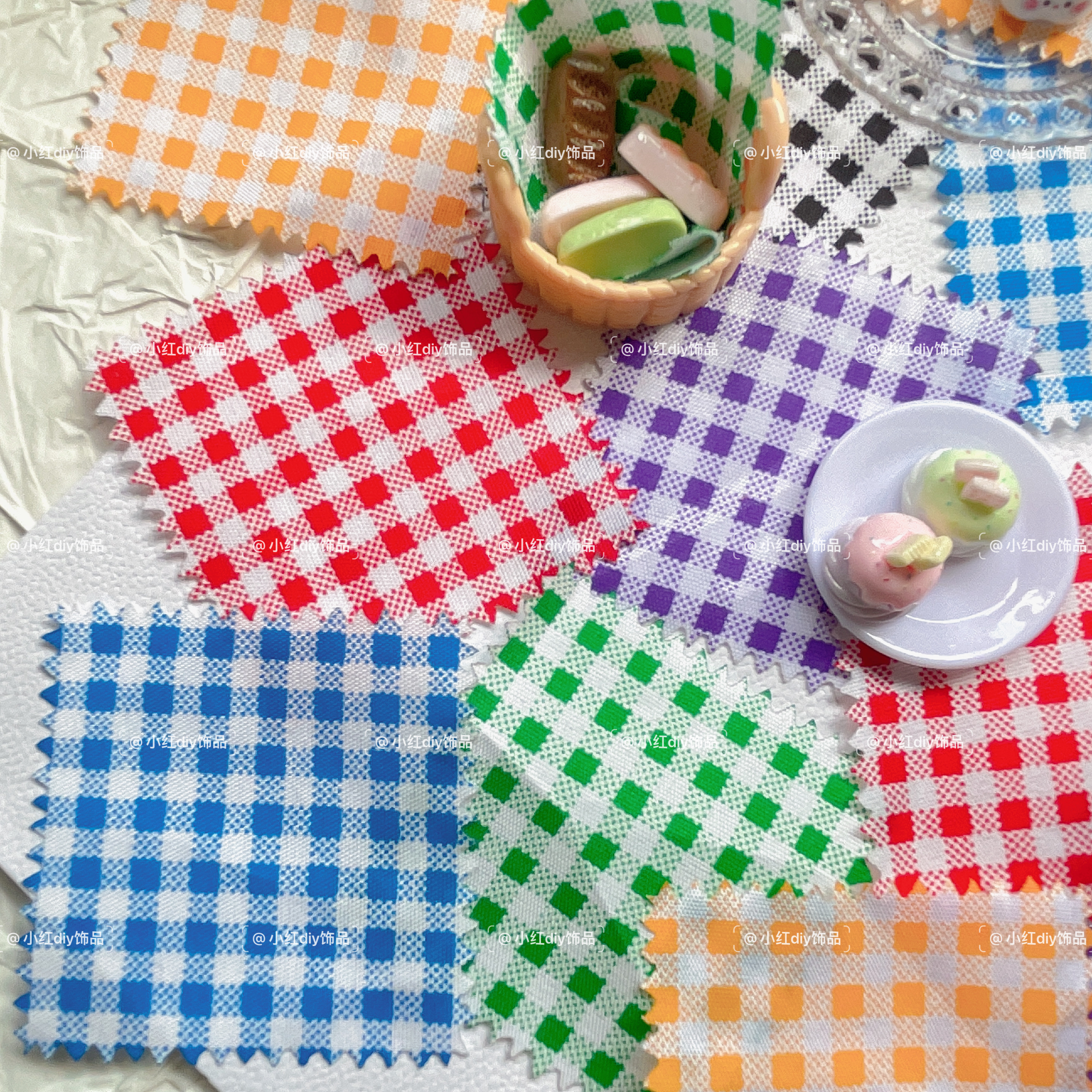 6x6 迷你仿真格子布过家家微缩娃屋搭配装饰野餐布装饰diy材料