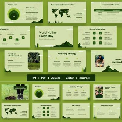 ppt模板地球母亲日绿色教育环保推广商业宣传工作项目投资总结820