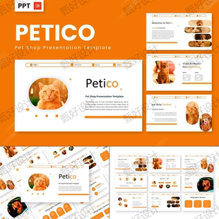 ppt模板橙色可爱风宠物动物护理兽医诊所商业客户投资品牌营销382
