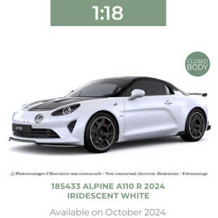 NOREV 1/18 Alpine A110 R 2024 白色合金汽车模型 不可开门