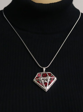 景洋饰品日韩风红色水晶吊坠长项链女锁骨链合金镶嵌秋冬衣服挂件