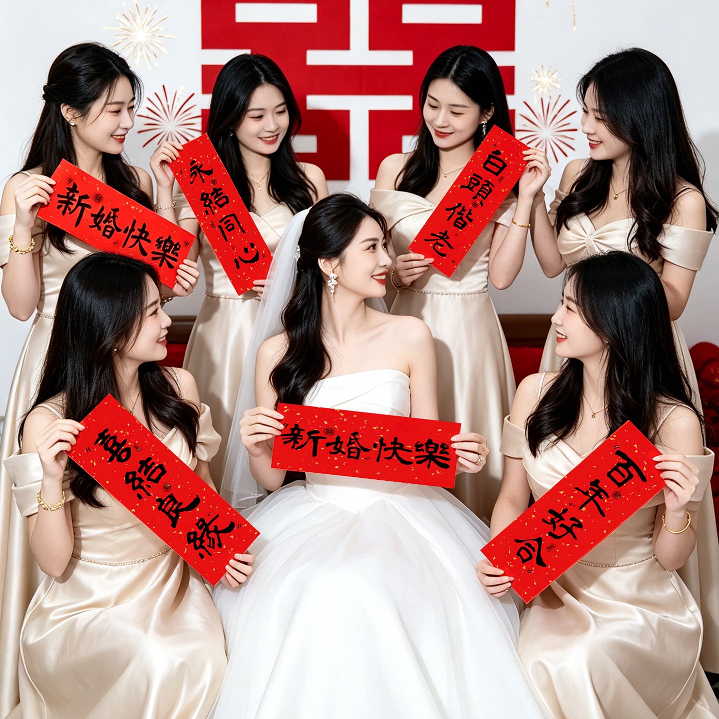 结婚拍照道具晨袍婚礼工具神器小对联女新娘中式氛围感出片摆拍图片