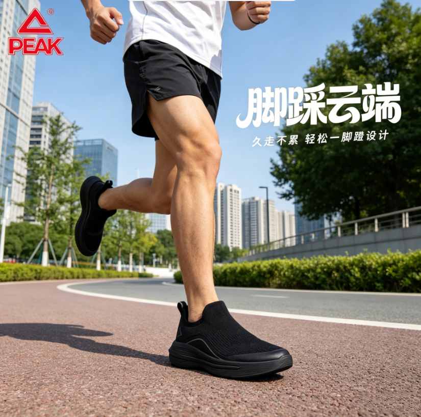 匹克拂风系列健步鞋男女同款一脚蹬飞织透气软底缓震久站不累脚鞋
