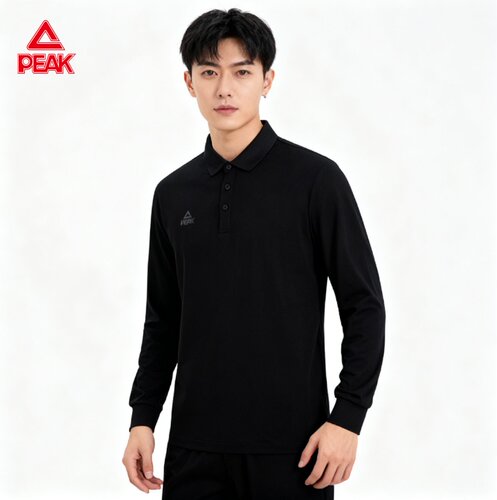 匹克运动POLO衫2025春秋新款长袖翻领T恤男士户外休闲上衣团购款