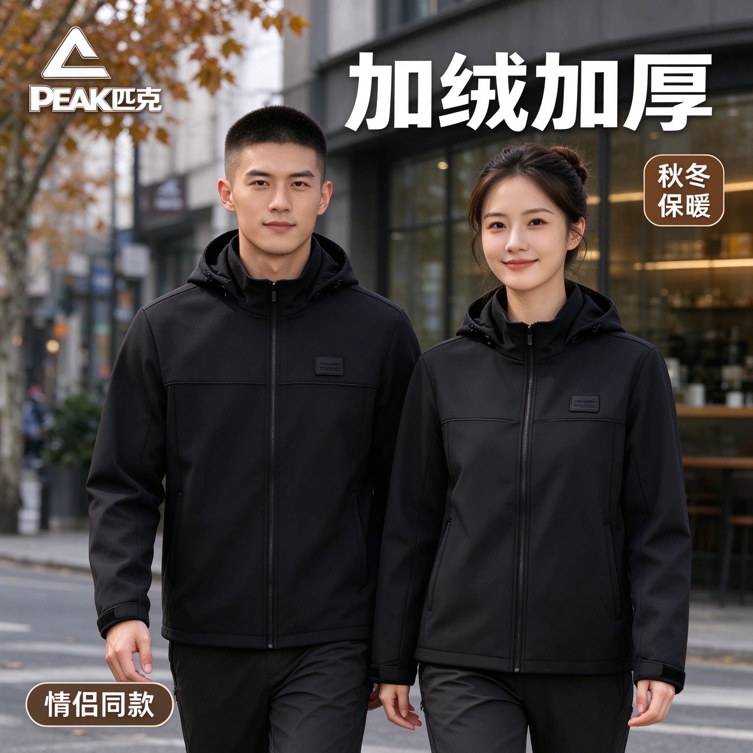 匹克红标款摇粒连帽运动加绒外套男女款加绒保暖通勤休闲风衣上衣
