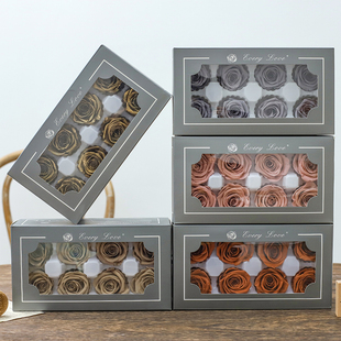 国产玫瑰4.5cm 永生花盒diy玻璃罩车挂玫瑰A级出口级8朵装 花纪