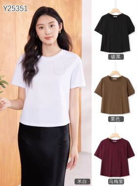 雅可Y25351短袖T恤女2025韩版夏季休闲百搭显瘦简约洋气时尚上衣