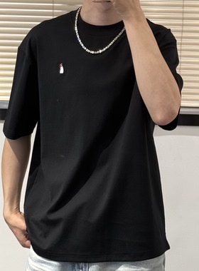 夏季新款男简约小企鹅刺绣圆领短袖T恤韩版休闲宽松打底半袖上衣t