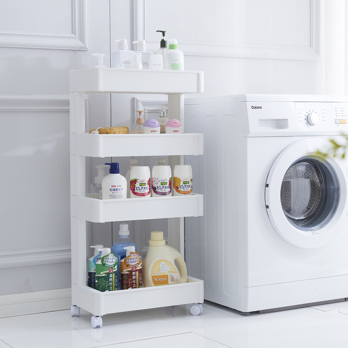 智慧夫人厨房带滑轮多层收纳架塑料整理架客厅置物架卫生间储物架