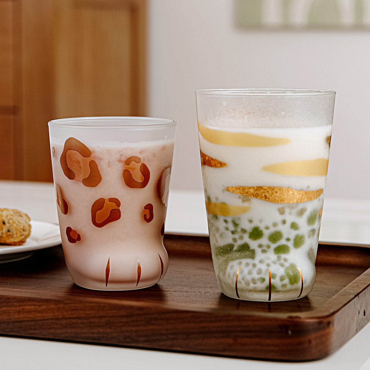 ADERIA日本原装进口猫爪杯喝水杯磨砂玻璃杯猫咪创意咖啡杯牛奶杯