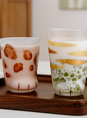 ADERIA日本原装进口猫爪杯喝水杯磨砂玻璃杯猫咪创意咖啡杯牛奶杯