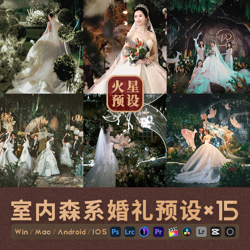 森系婚礼跟拍LR预设暗调人像PS调色滤镜PR/FCPX飞思LUT像素蛋糕