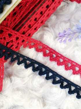 7D客供 深红色 精细棉线 狗牙花边 1.1cm宽1.5元1米