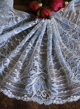 76D 客供 粉蓝白弹力蕾丝宽花边15cm宽 9元1米