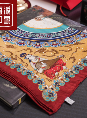 敦煌中国风春秋薄款酒红色丝巾