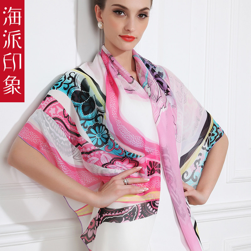 海派印象专柜2017春夏新款 真丝丝巾围巾桑蚕丝飘逸大方巾