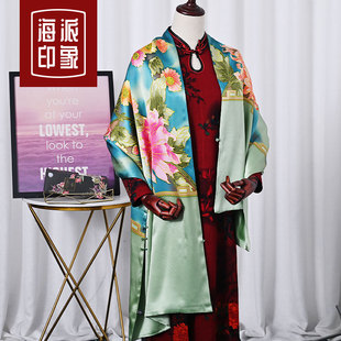 真丝披肩围巾两用女配旗袍外搭盘扣桑蚕丝秋冬季妈妈婆婆婚礼丝巾