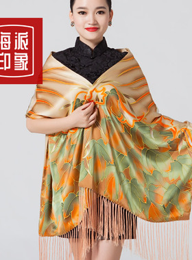 海派印象冬季手绘两用真丝围巾