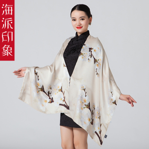 海派印象专柜双层双面重磅真丝丝巾桑蚕丝围巾披肩两用盘扣女
