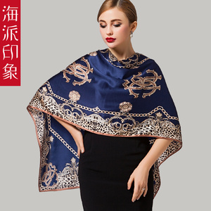 海派印象专柜2017新女士真丝丝巾围巾欧美烫金长巾春秋百搭礼盒装