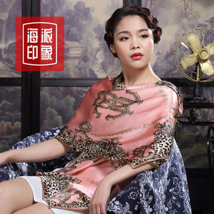 海派印象真丝丝巾长款女欧美百搭桑蚕丝围巾披肩两用秋礼盒装