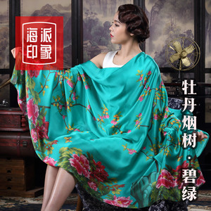 中国风 真丝丝巾女春秋百搭桑蚕丝围巾防嗮妈妈围脖长款秋冬披肩