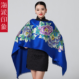 海派印象专柜真丝丝巾女士围巾纯桑蚕丝披肩长款秋冬礼盒装