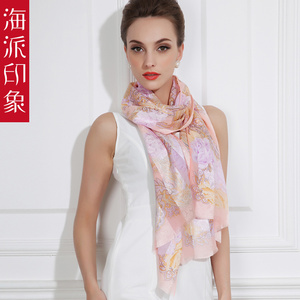 海派印象专柜真丝丝巾长款围巾桑蚕丝春季防晒丝巾