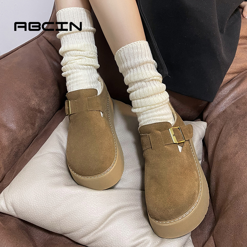 ABCIN加绒勃肯鞋冬季新款女鞋厚底保暖复古百搭时尚休闲鞋115-1A