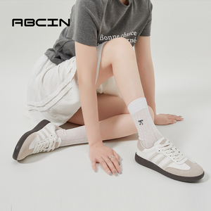 ABCIN复古德训鞋女2024夏季新款条纹拼色银色百搭休闲女鞋HS1177
