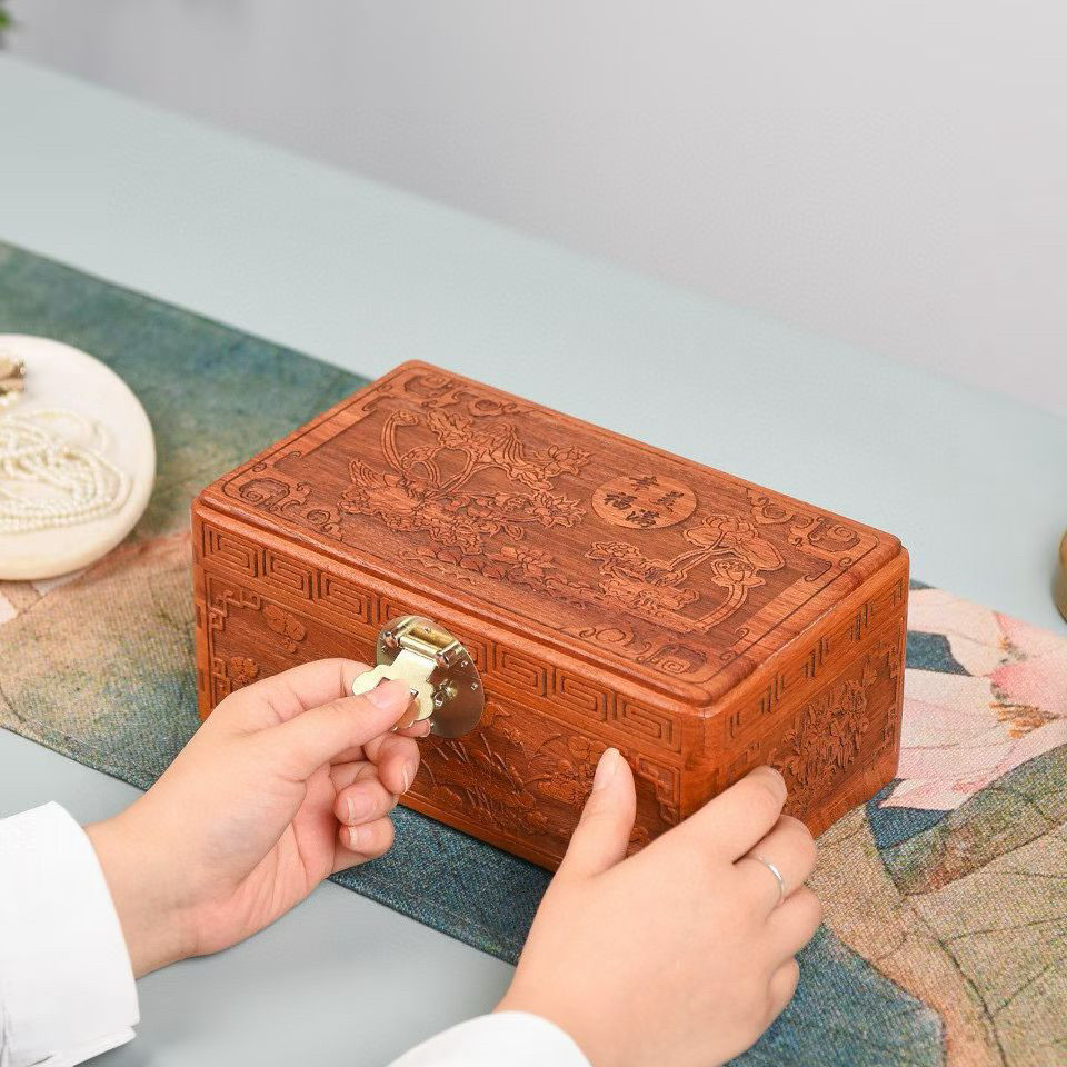高档红木缅甸花梨独板首饰盒饰品收纳耳环手镯实木珠宝箱大果紫檀