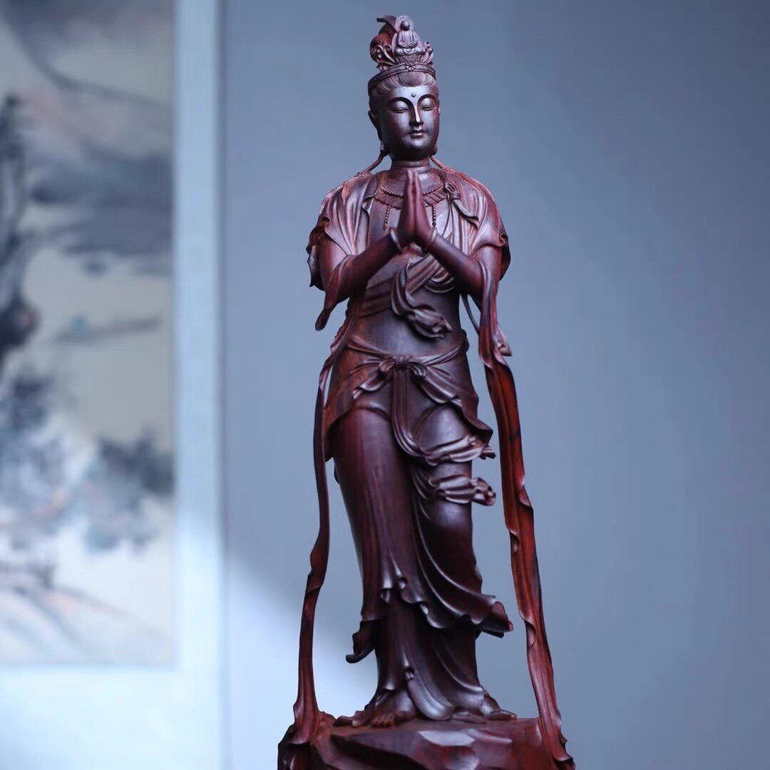 印度小叶紫檀清刀雕刻关公摆件老山檀香武财神木雕工艺礼品镇宅