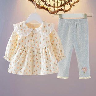 女宝宝两件套1 洋气韩版 3岁婴儿春秋6个月 连衣裙套装 女童碎花秋季