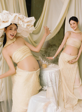 夏日新款影楼孕妇拍照服装法式简约棉麻个性感大肚照衣服出租3377