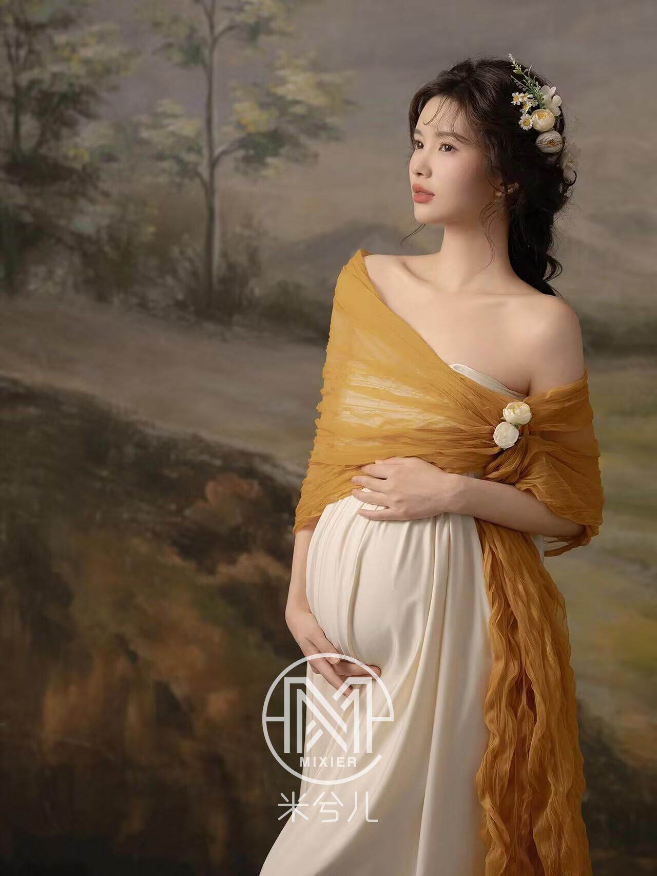출산 사진 의류 3034 사진 스튜디오 프랑스어 유화 그리스 궁전 복고풍 배꼽 사진 임신 어머니 드레스 스커트 대여