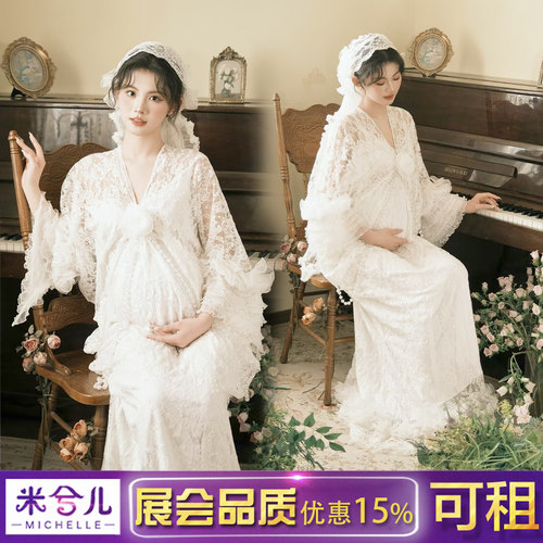 2026新款影楼孕妇拍照摄影写真服装法式蕾丝连衣裙礼服出租3810
