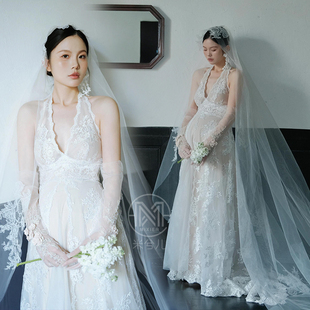 2886孕妇拍照摄影孕姿服装法式轻奢小众轻白纱氛围感蕾丝礼服出租
