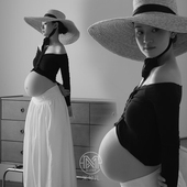出租3622 简约黑白赫本孕妇写真摄影套装 影楼孕妇拍照服装 杂志法式