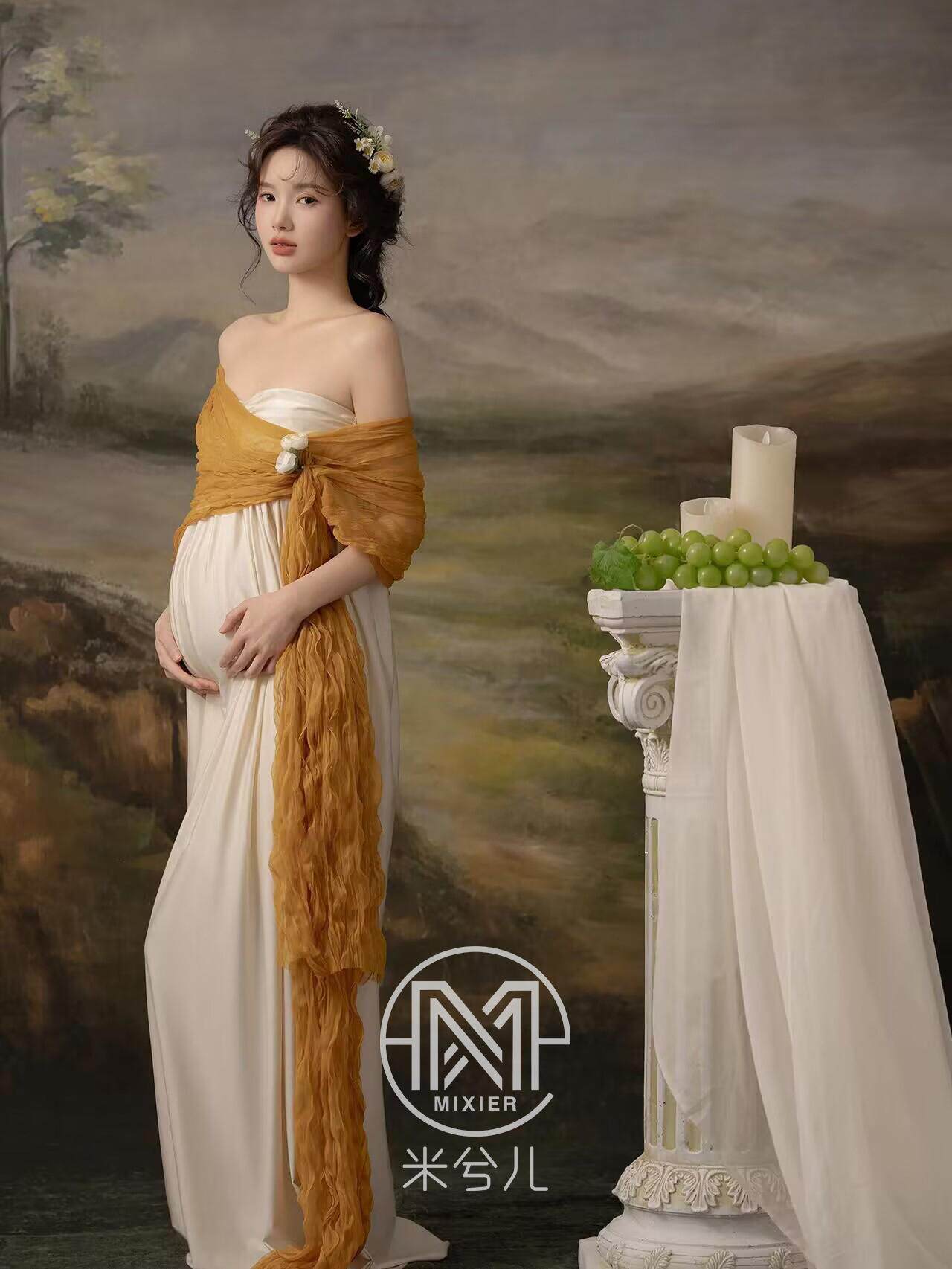 출산 사진 의류 3034 사진 스튜디오 프랑스어 유화 그리스 궁전 복고풍 배꼽 사진 임신 어머니 드레스 스커트 대여