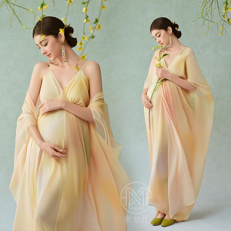 孕妇拍照服装仙气森女开衫吊带裙