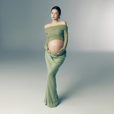 孕妇拍照服装简约时尚一字领裙