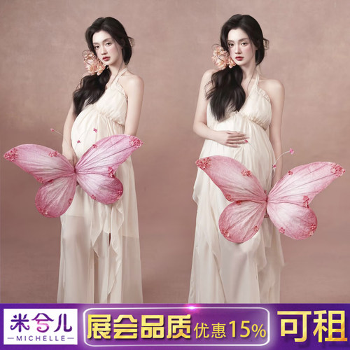 影楼孕妇拍照服装蝴蝶吊带连衣裙